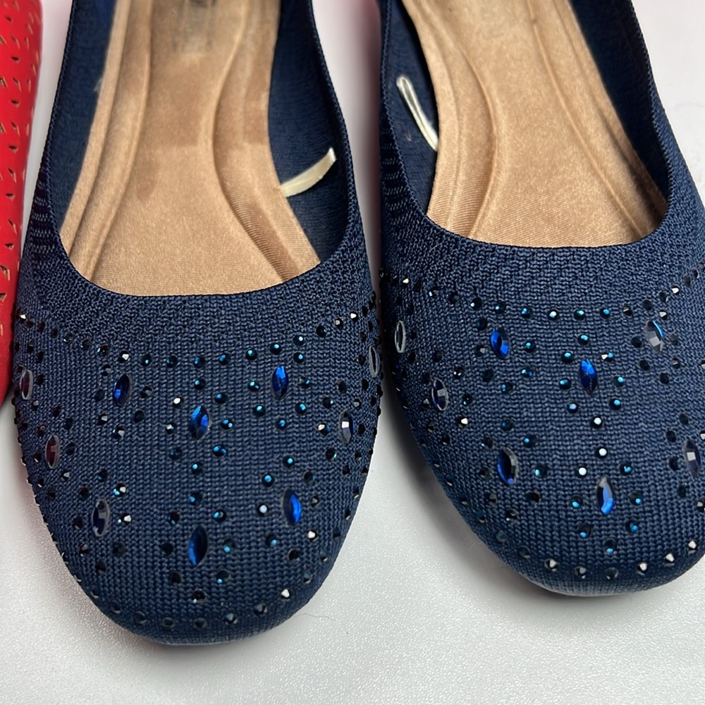 HARBORSIDES Narcisa Navy Blue Crystal Gem Knit Ballet Flat Shoes 10W WIDE